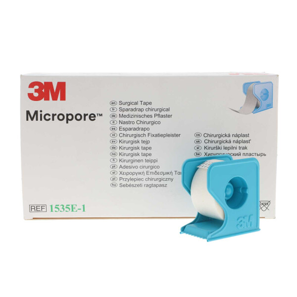 3M Micropore Vliespflaster weiß, mit Abroller, 12 Stück - 2,5cm x 9,1m