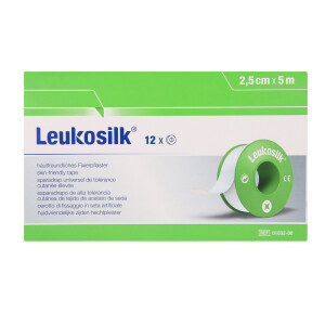 Leukosilk Fixierpflaster weiß, 12 Stück - 2,5cm x 5m