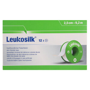 Leukosilk Fixierpflaster weiß, 12 Stück - 2,5cm x 9,2m