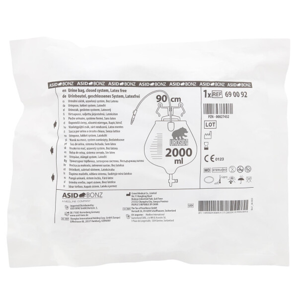 UROSID 2000S geschlossenes Urindrainagesystem, 2.000ml, steril, Kreuzventil senkrecht, mit Nadel - 90cm