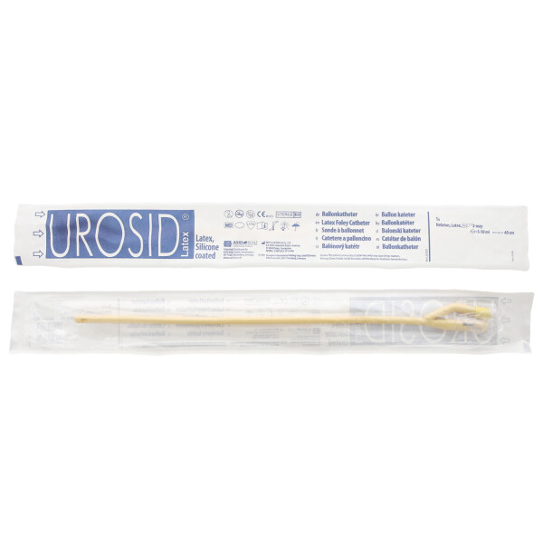 UROSID Basic Latex Ballonkatheter, Typ: Nelaton, zweilumig, 40cm, 5-10ml Ballon, Gummiventil. 1 Stück, REF 662220 - CH 20