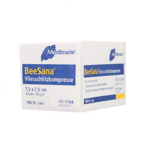 BeeSana Vlies-Schlitzkompressen, unsteril, 4-fach, 100 Stück - 7,5x7,5cm