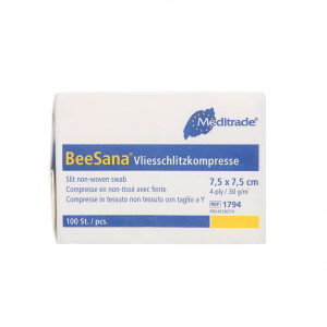 BeeSana Vlies-Schlitzkompressen, unsteril, 4-fach, 100 Stück - 7,5x7,5cm